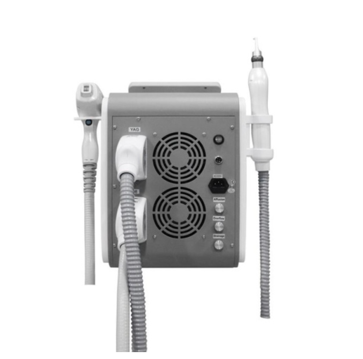 2 in 1 Hair and Tattoo Removal Machine: Combines Nd:YAG laser for tattoo removal and 808nm diode laser for hair removal.